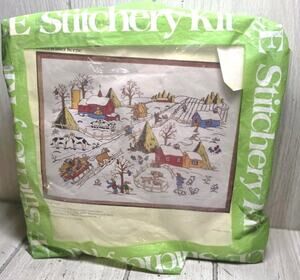Vtg 1979 Winter Scene Crewel Needle Craft Kit Creative Expressions 18x24 Wool